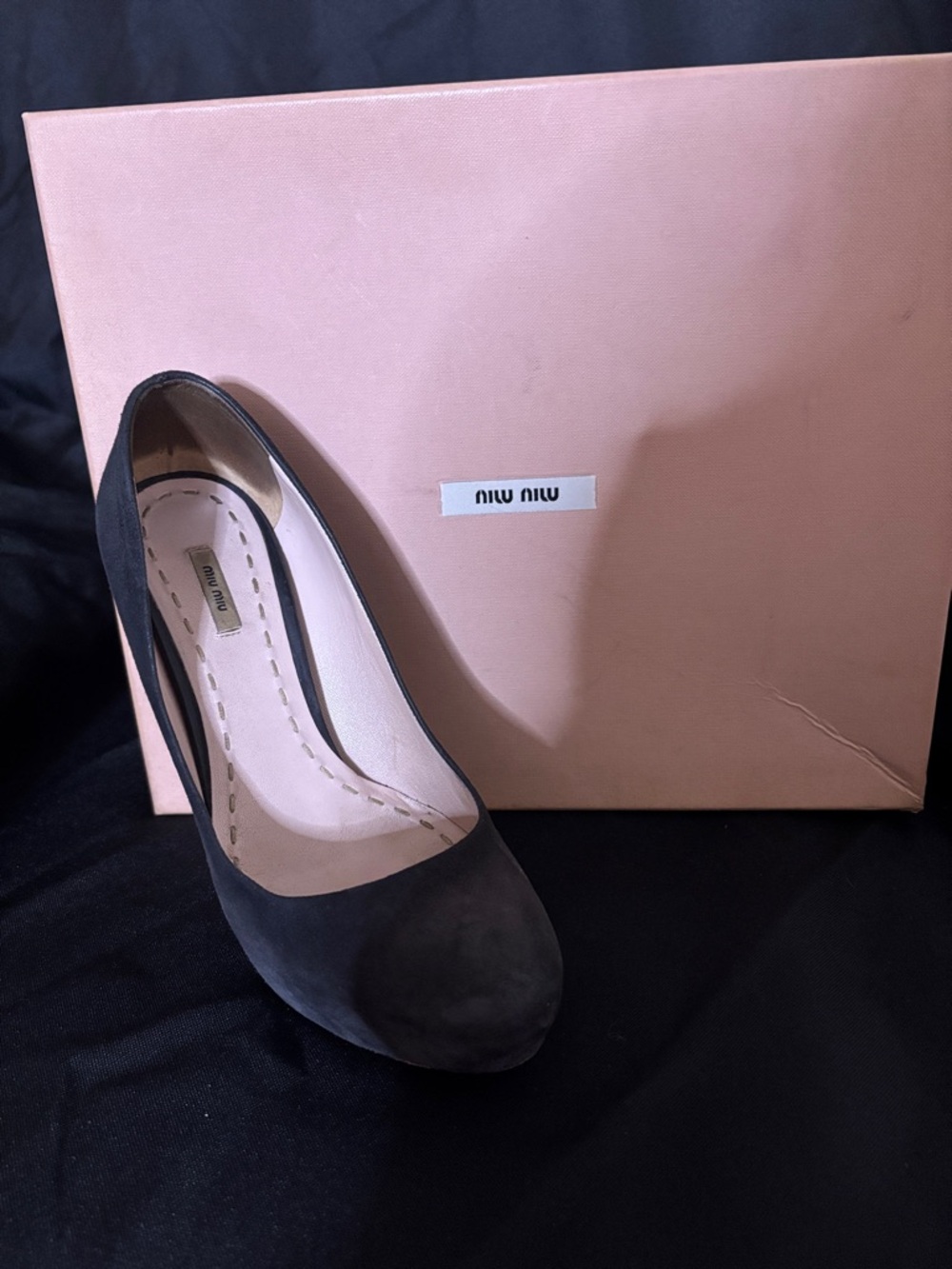 Miu Miu Black Suede Round-Toe Heel Pump